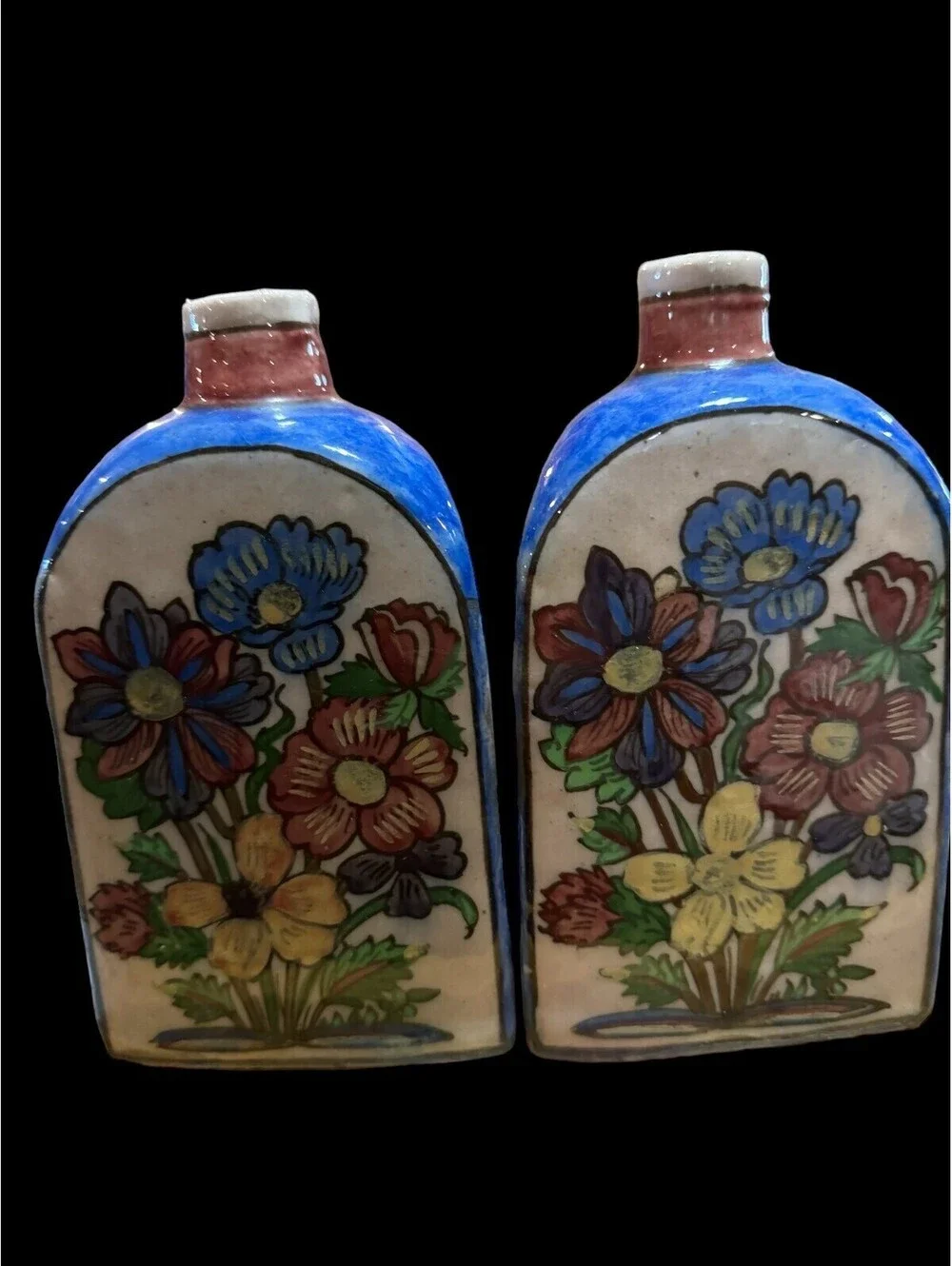 Vintage Persian Vases Set Of two. Approximately 7.5”T. Ceramic W/ Floral. Signed